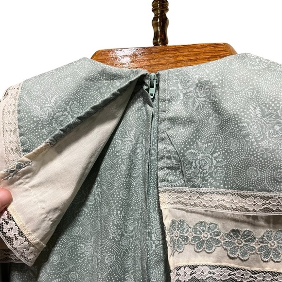 Gunne Sax Vintage Sage Green Floral Lace Dress with Drop Waist Cottagecore - Picture 5 of 13